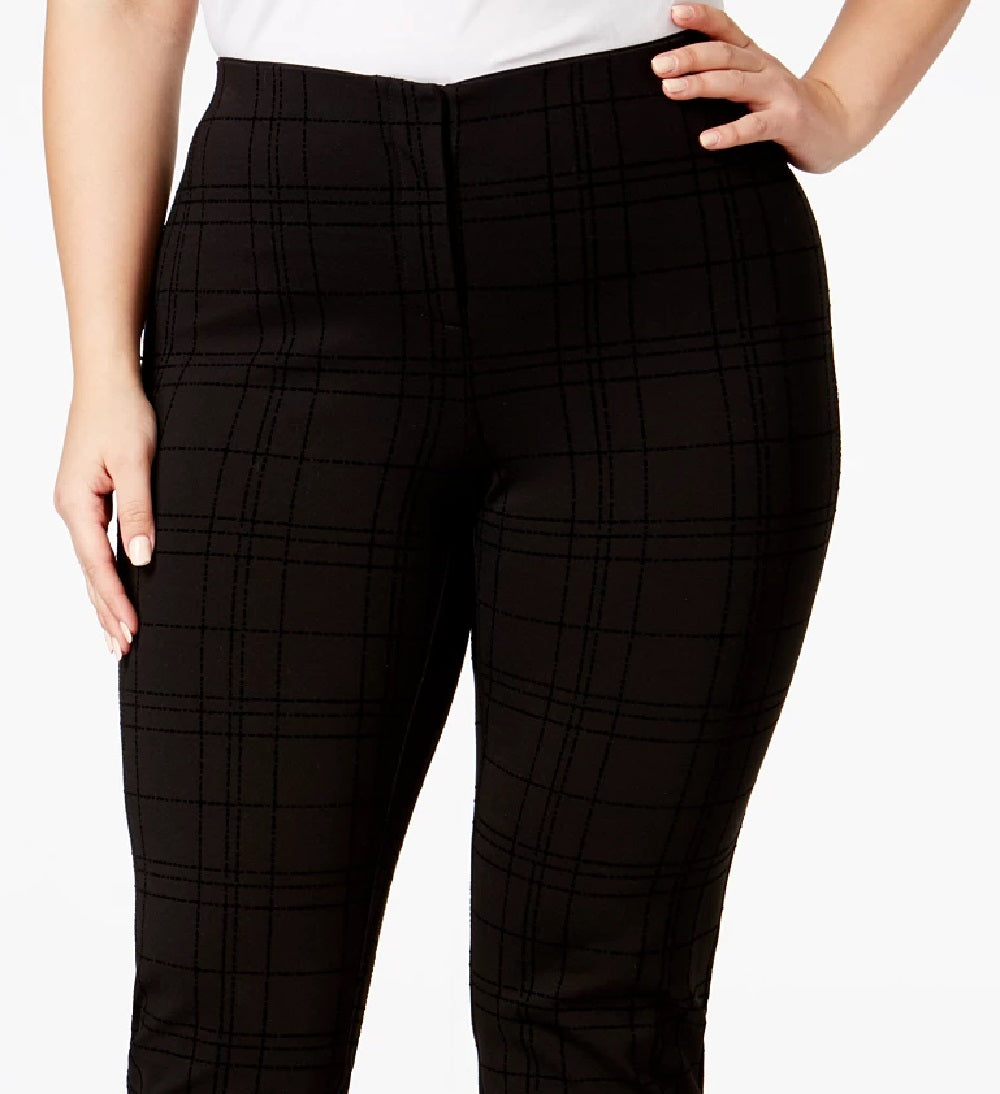 Calça skinny estampada Hollywood Plus da Alfani para mulheres, preta, tamanho 28W