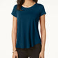Camiseta feminina Alfani com acabamento em cetim, tamanho pequeno, azul