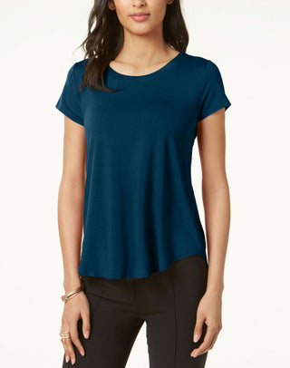 Camiseta feminina Alfani com acabamento em cetim, tamanho pequeno, azul