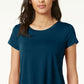 Camiseta feminina Alfani com acabamento em cetim, tamanho pequeno, azul