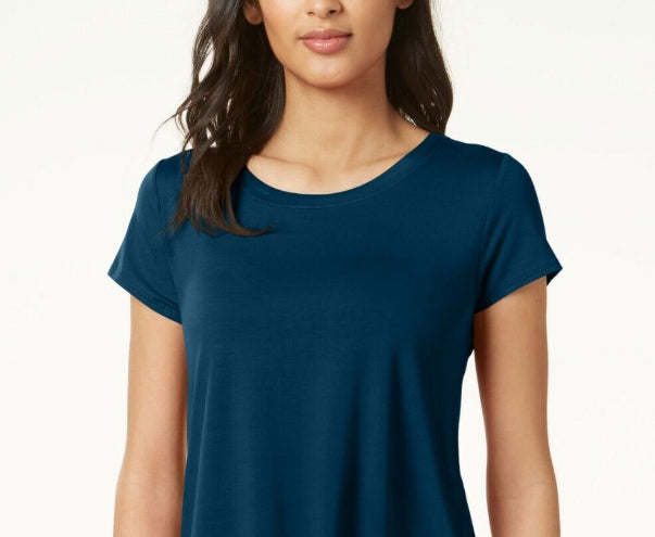 Camiseta feminina Alfani com acabamento em cetim, tamanho pequeno, azul
