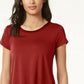 Camiseta Alfani Feminina Petite Satin-Trim High-Low Vermelha Escura Tamanho Médio