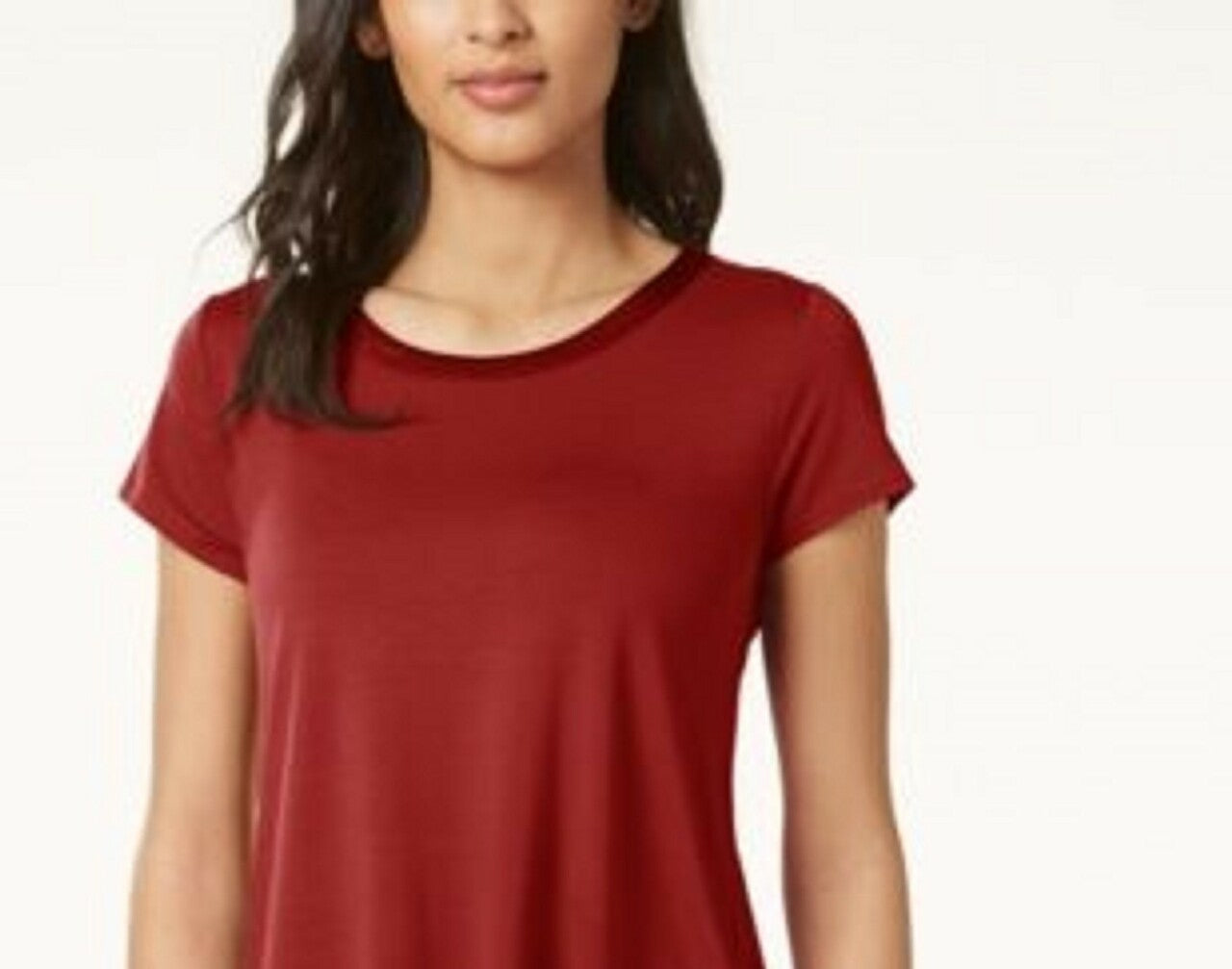 Camiseta Alfani Feminina Petite Satin-Trim High-Low Vermelha Escura Tamanho Médio