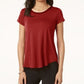 Camiseta Alfani Feminina Petite Satin-Trim High-Low Vermelha Escura Tamanho Médio