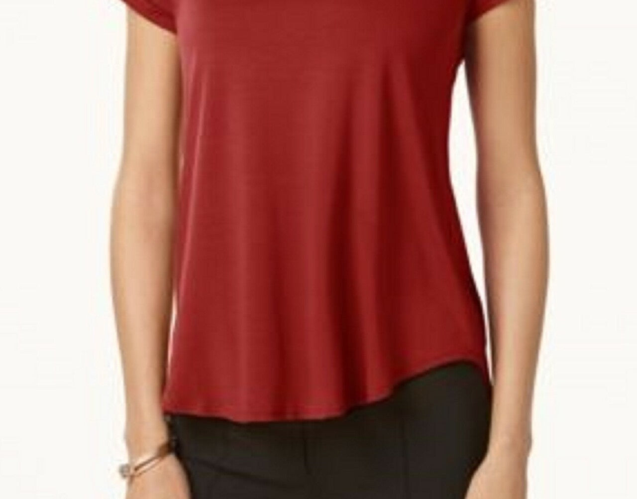 Camiseta Alfani Feminina Petite Satin-Trim High-Low Vermelha Escura Tamanho Médio