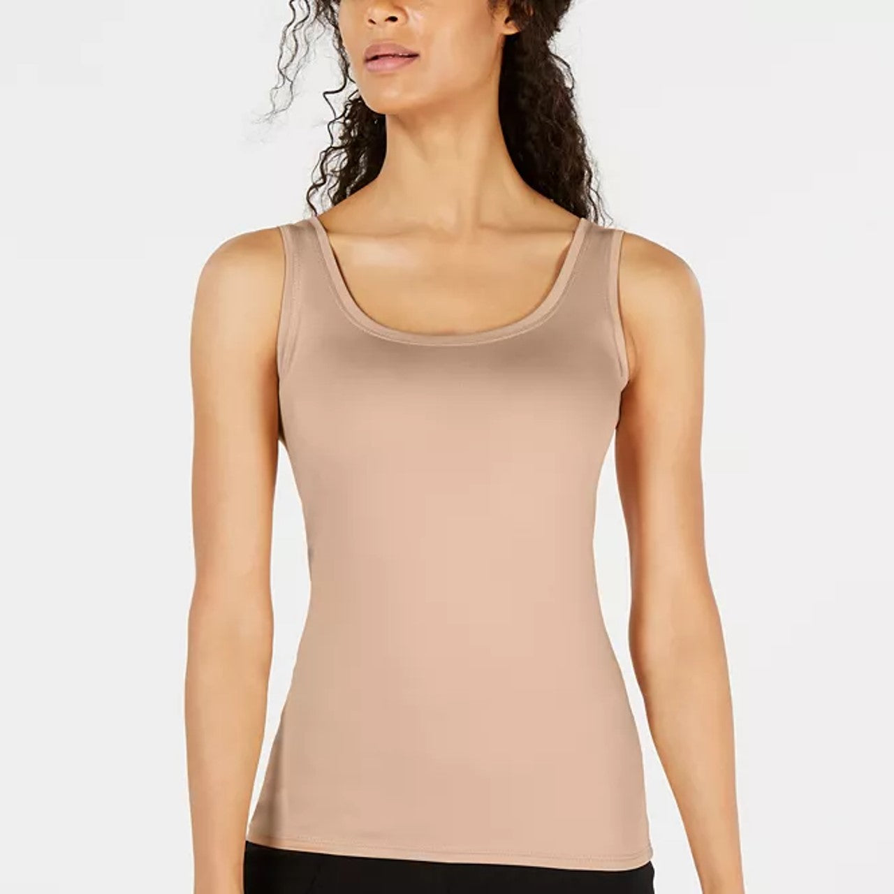 Blusa básica feminina Alfani com decote redondo, marrom, tamanho médio