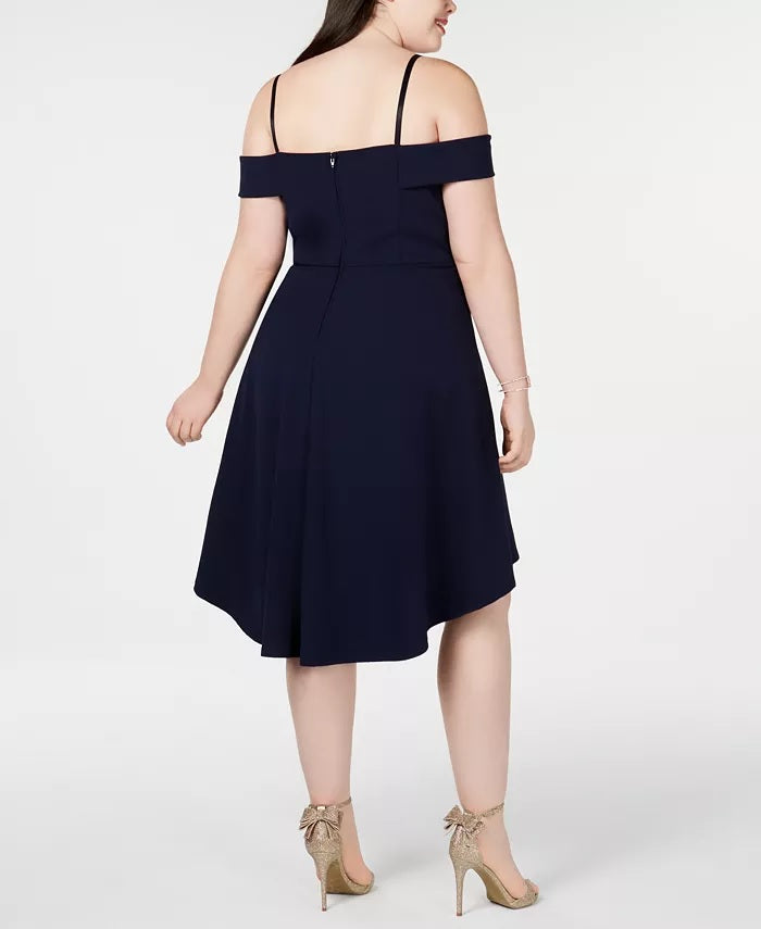Vestido feminino City Studios, plus size, moderno, ombro vazado, alto e baixo, preto, tamanho 18