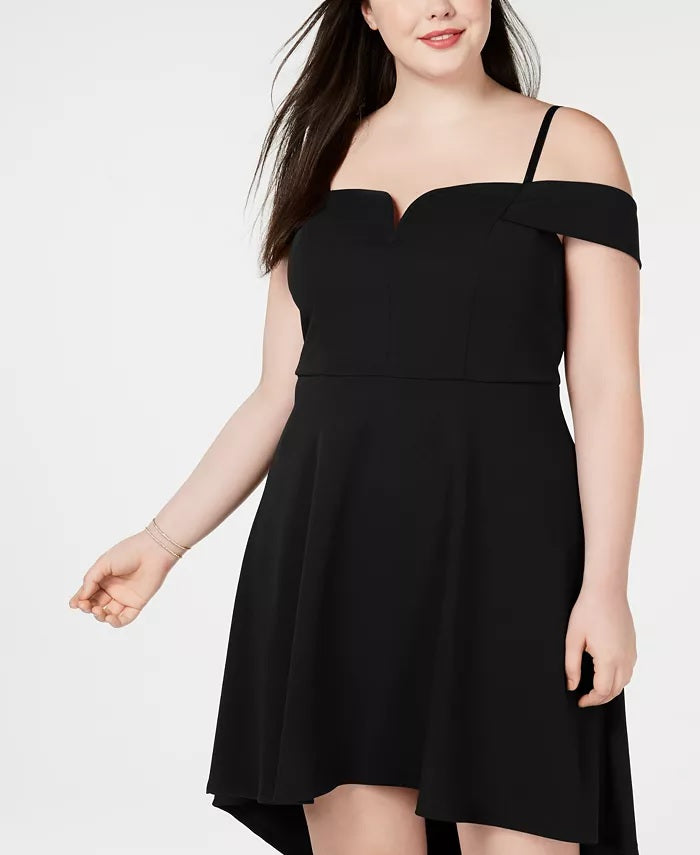 Vestido feminino City Studios, plus size, moderno, ombro vazado, alto e baixo, preto, tamanho 18