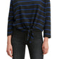 Blusa de algodão Levi's Greta listrada com bainha amarrada, preta, tamanho pequeno, feminina