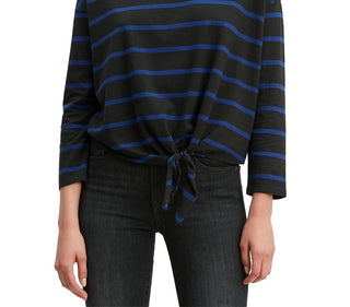 Levi's Women's Greta Striped Tie Hem Cotton Top Black Size Small