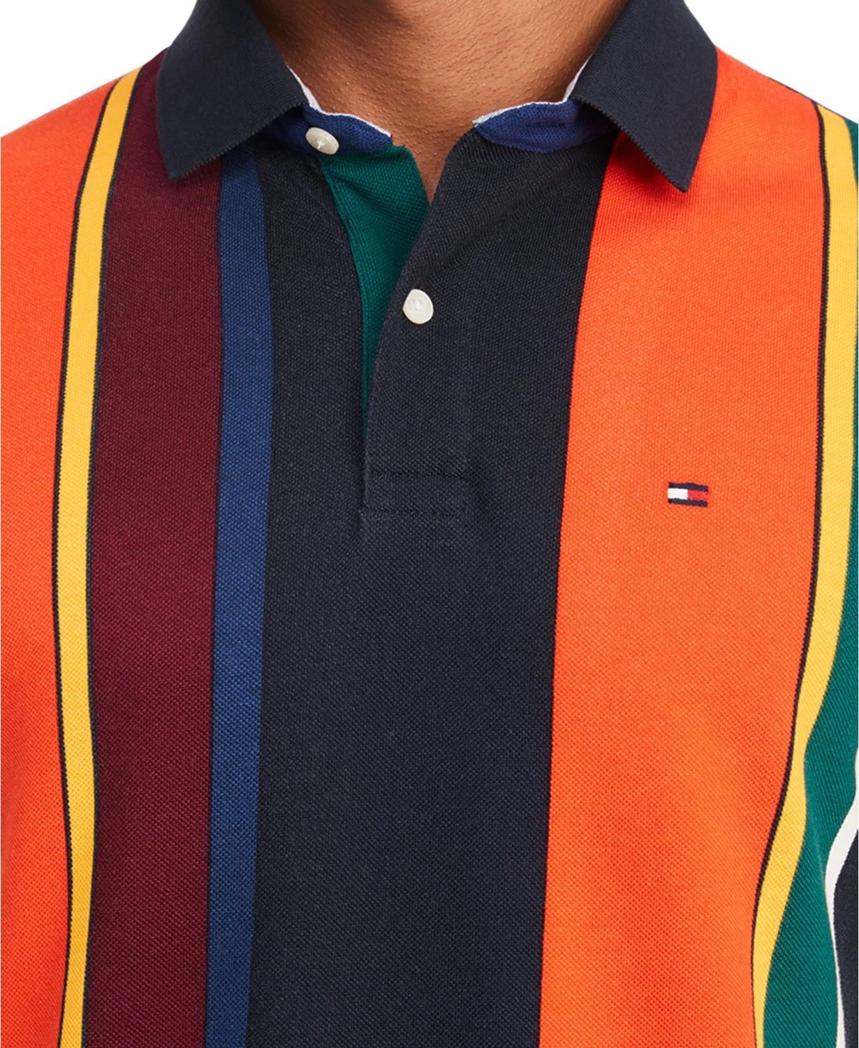 Camisa polo listrada masculina Tommy Hilfiger cinza tamanho grande