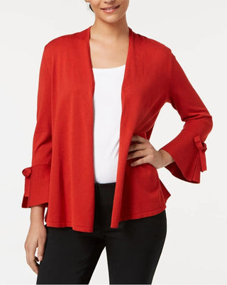 Cardigan feminino Alfani com mangas amarradas, vermelho escuro, tamanho médio