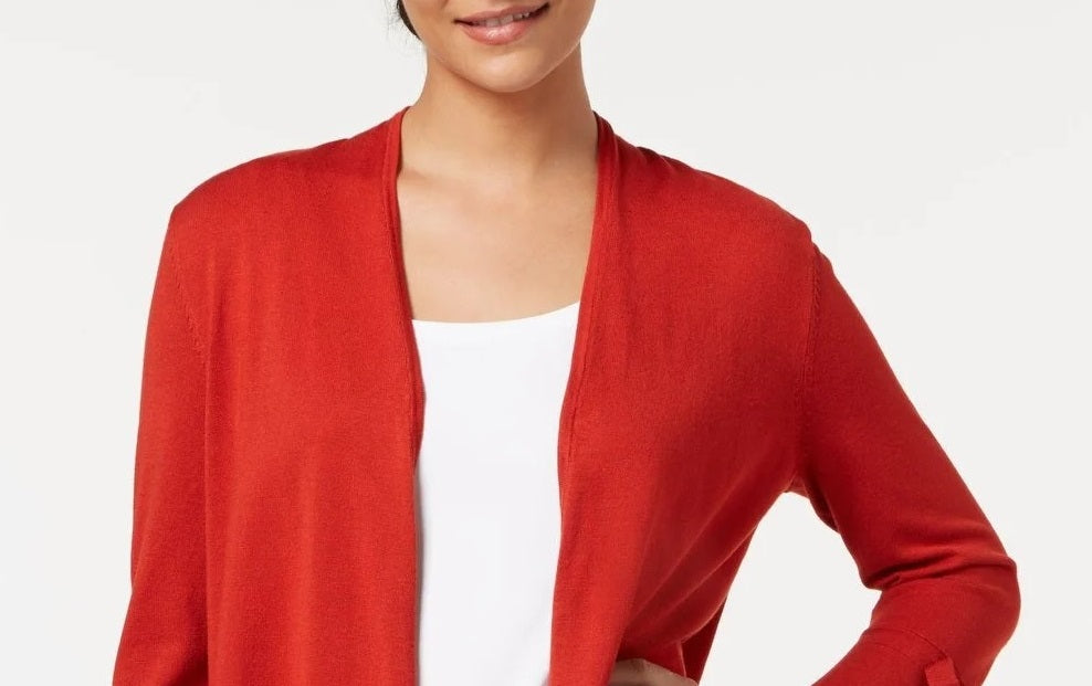 Cardigan feminino Alfani com mangas amarradas, vermelho escuro, tamanho médio