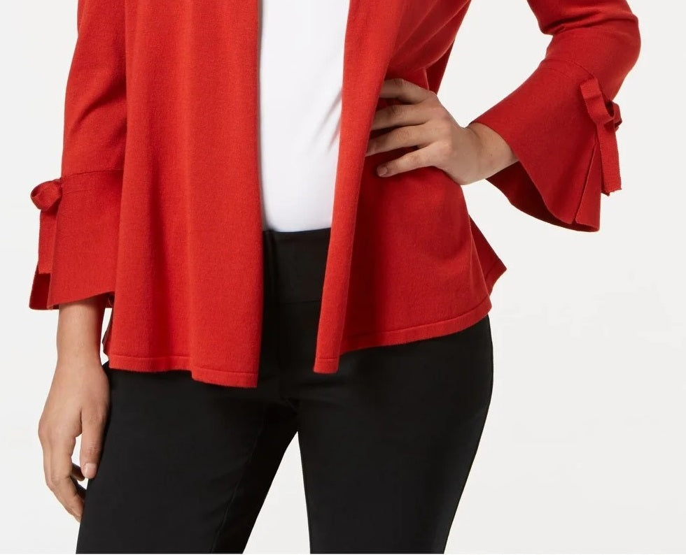 Cardigan feminino Alfani com mangas amarradas, vermelho escuro, tamanho médio