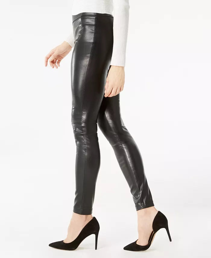 Calça skinny feminina de couro sintético Petite da INC International Concepts, preta, tamanho 6 Petite