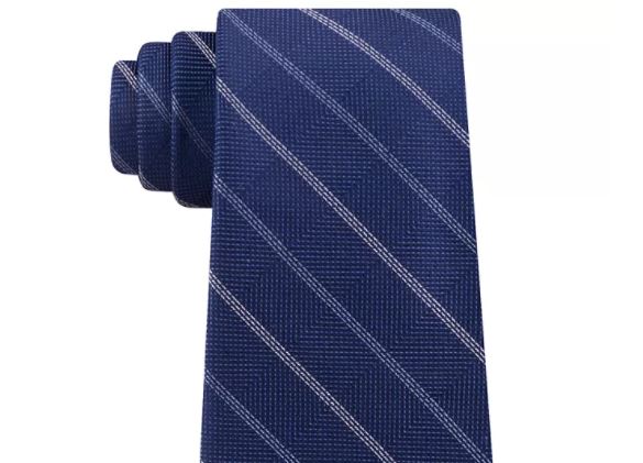 Gravata clássica de seda listrada azul-marinho masculina Michael Kors, tamanho regular