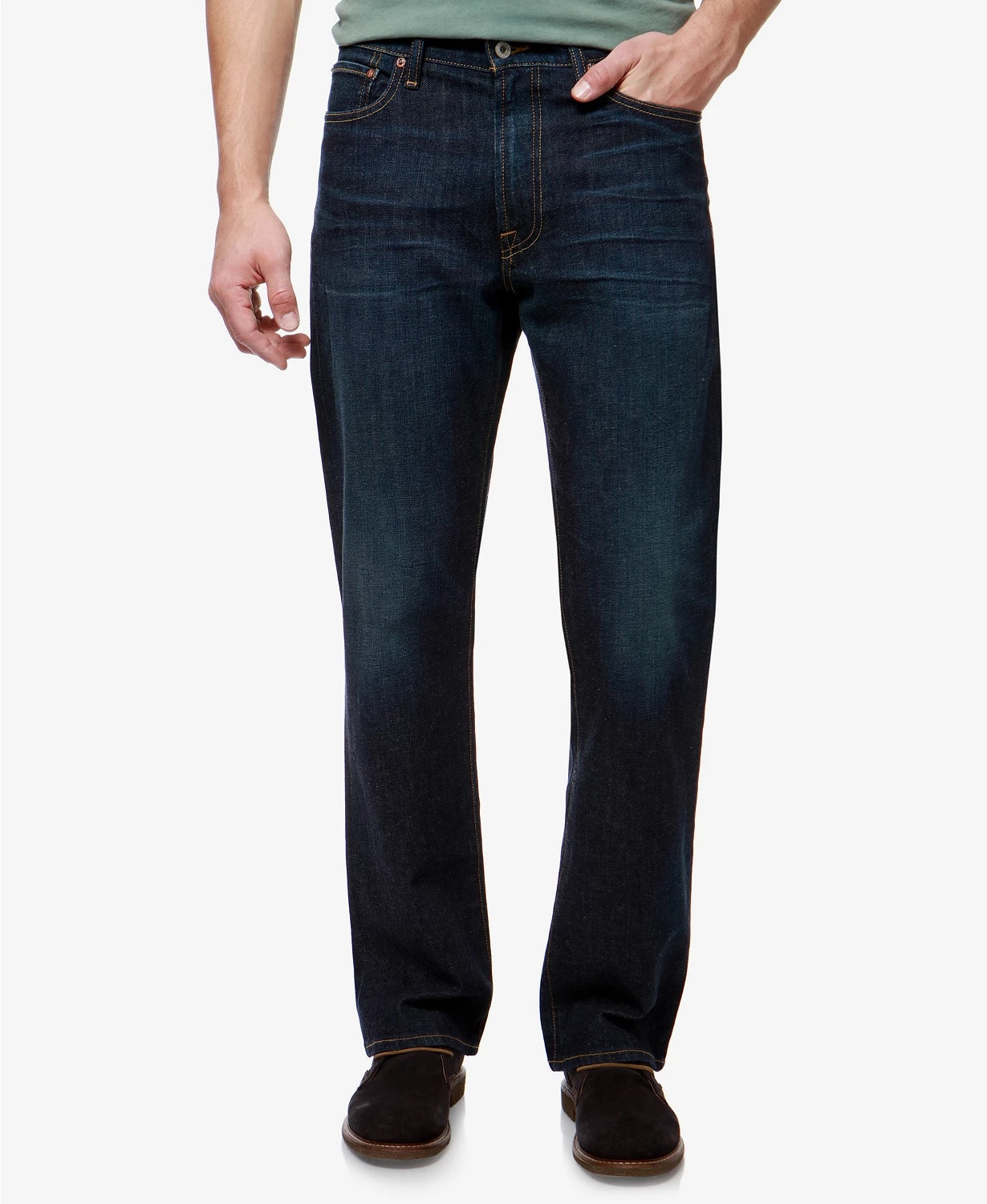 Calça jeans masculina Lucky Brand 181 Relaxed Straight Fit, azul marinho, tamanho 34x30