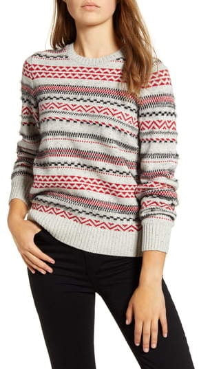 Suéter feminino listrado de algodão e lã Fair Isle da Lucky Brand, cinza, tamanho médio
