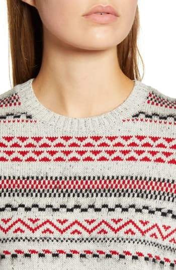 Suéter feminino listrado de algodão e lã Fair Isle da Lucky Brand, cinza, tamanho médio