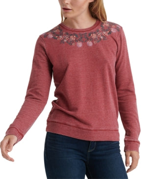 Lucky Brand Colar Feminino Bordado Moletom Vermelho Tamanho X-S
