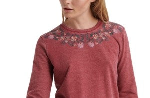 Lucky Brand Colar Feminino Bordado Moletom Vermelho Tamanho X-S