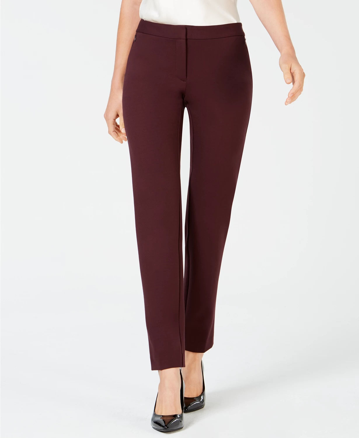 Calça feminina Alfani Petite Ponte-Knit Slim-Leg, vinho, tamanho 2P