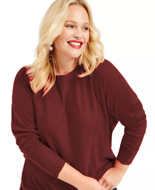 Suéter feminino plus size de manga comprida, comprimento alto e baixo, tamanho 2X da International Concepts