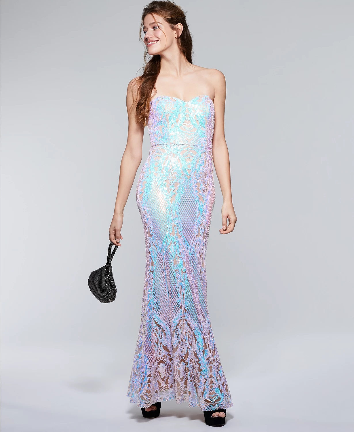 Vestido de festa infantil Say Yes To The Prom com lantejoulas iridescentes e sereia, turquesa/água, tamanho 7