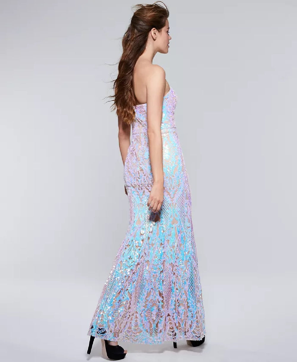 Vestido de festa infantil Say Yes To The Prom com lantejoulas iridescentes e sereia, turquesa/água, tamanho 7