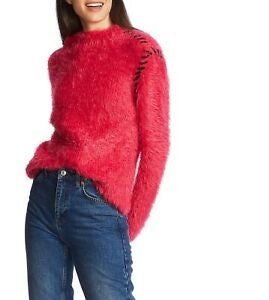 1.STATE Suéter feminino com franjas de cílios e gola alta rosa