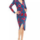 Vestido cruzado com estampa floral feminino Thalia Sodi, azul, tamanho médio
