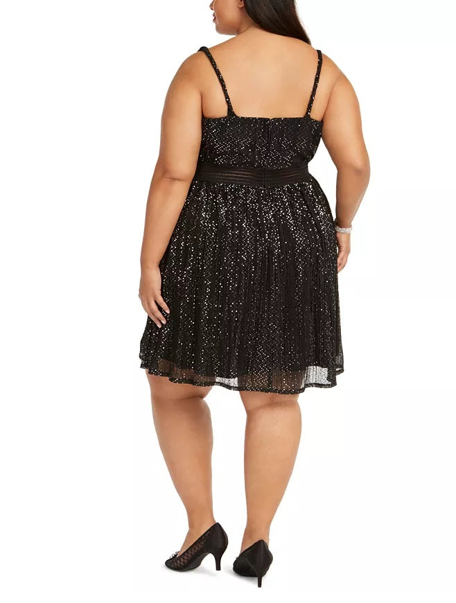 Vestido feminino plus size da City Studios, corte metálico e flare, tamanho 18, prateado