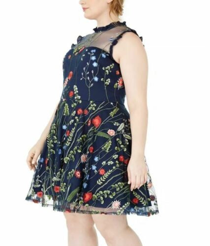 Vestido feminino bordado floral plus size da City Studios, azul-marinho, tamanho 20W