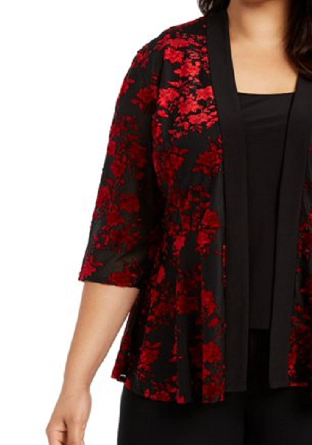 Jaqueta feminina Alex Evenings com decote redondo e estampa floral, sem mangas, vermelha, tamanho 1X