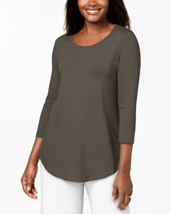 Top decote redondo da coleção feminina JM marrom tamanho grande