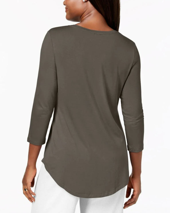 Top decote redondo da coleção feminina JM marrom tamanho grande