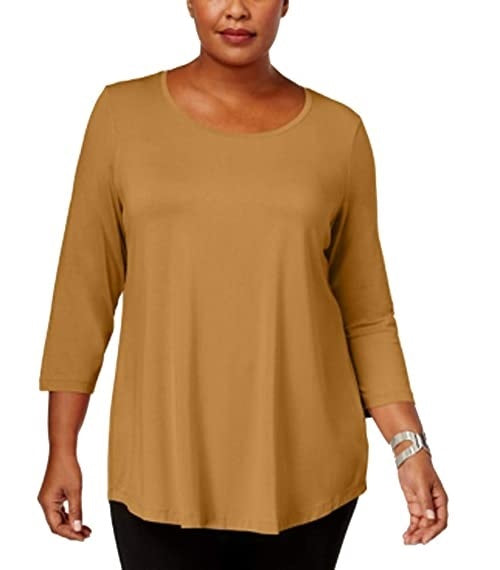 JM Collection Top feminino plus size com decote redondo dourado tamanho XXX-G