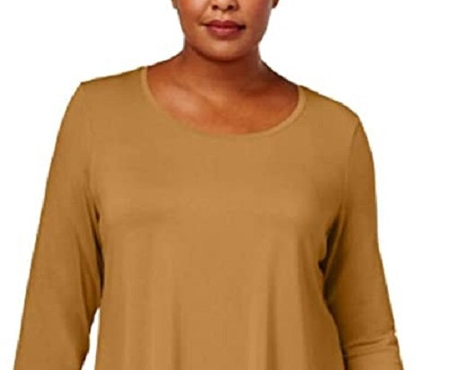 JM Collection Top feminino plus size com decote redondo dourado tamanho XXX-G
