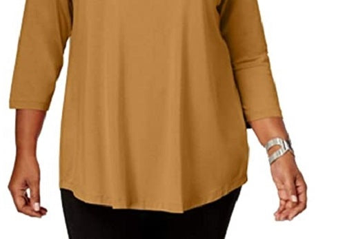JM Collection Top feminino plus size com decote redondo dourado tamanho XXX-G