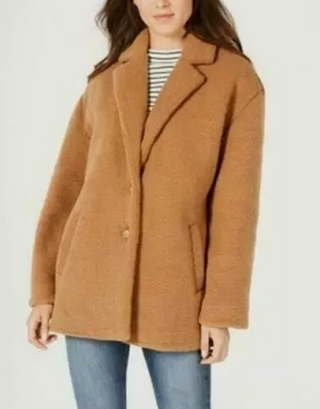 Collection B Juniors' Faux-Faux Coat Brown Size Large
