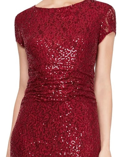 Vestido de renda com lantejoulas SL Fashions feminino vermelho tamanho 14