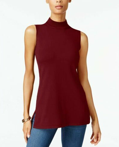 JM Collection Suéter feminino sem mangas com gola alta, vermelho, tamanho grande