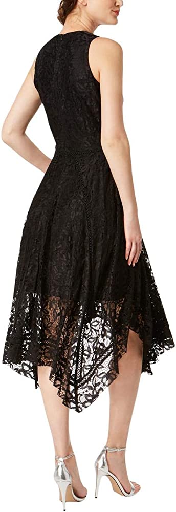 Vestido feminino Taylor estampado com bainha de lenço e renda, preto, tamanho 4