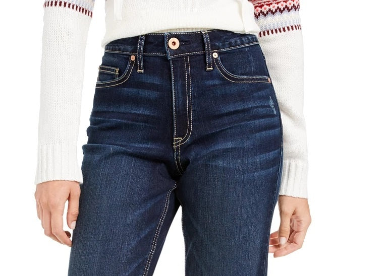 Calça jeans feminina American Rag de cintura alta com bainha larga, azul, tamanho 5