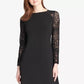 Vestido feminino Tommy Hilfiger com manga de renda e corte A, preto, tamanho 14