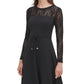 Vestido Tommy Hilfiger Feminino com Manga de Renda e Ajuste Flare, Preto, Tamanho 14