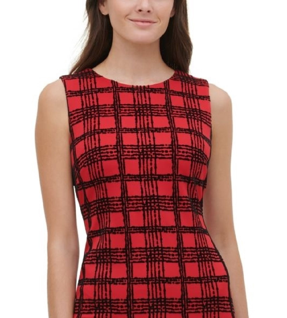 Vestido de mergulho xadrez flocado de veludo feminino Tommy Hilfiger, vermelho, tamanho 4