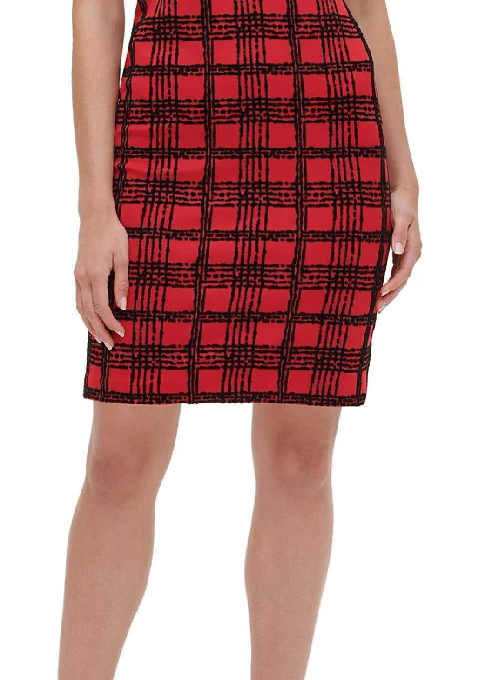Vestido de mergulho xadrez flocado de veludo feminino Tommy Hilfiger, vermelho, tamanho 4