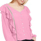 Top com babados em jacquard Planet Gold Juniors, rosa, tamanho pequeno