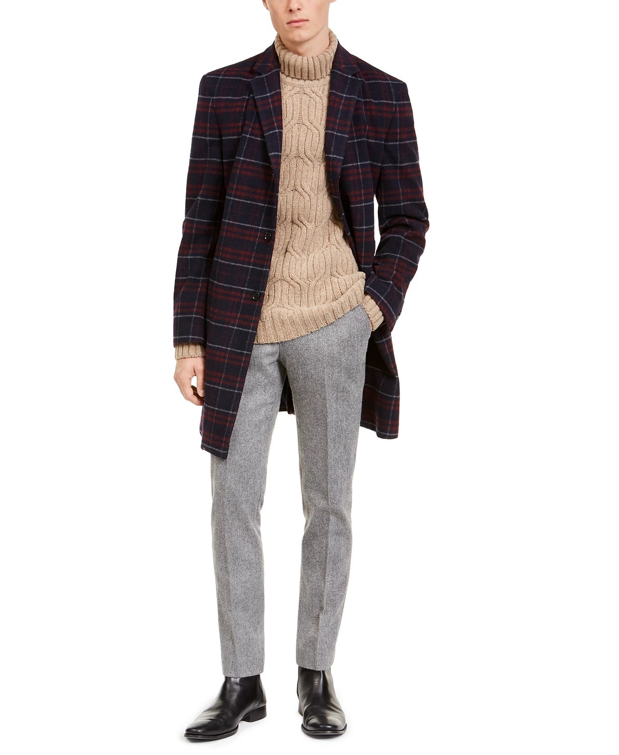 Sobretudo Tommy Hilfiger Masculino Modern-Fit Performance Stretch Flex Plaid Addison Vermelho Tamanho 40 R/M37.5